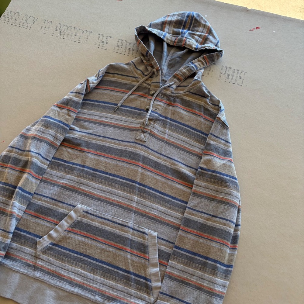 Surf George Hoodie Pullover Sweatshirt Striped Beach Boho Blue Orange Grey L